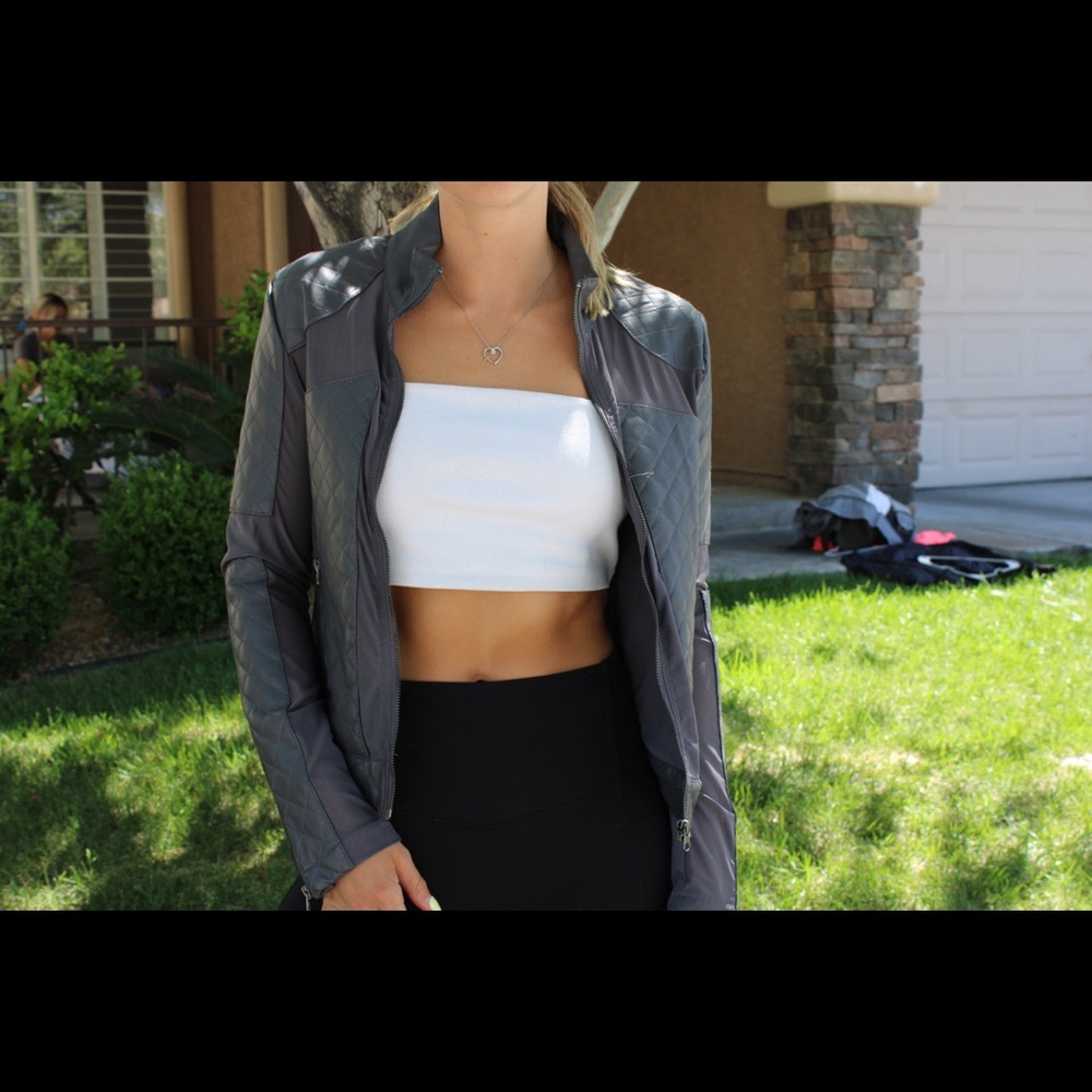 Leather jacket with mesh detailing
